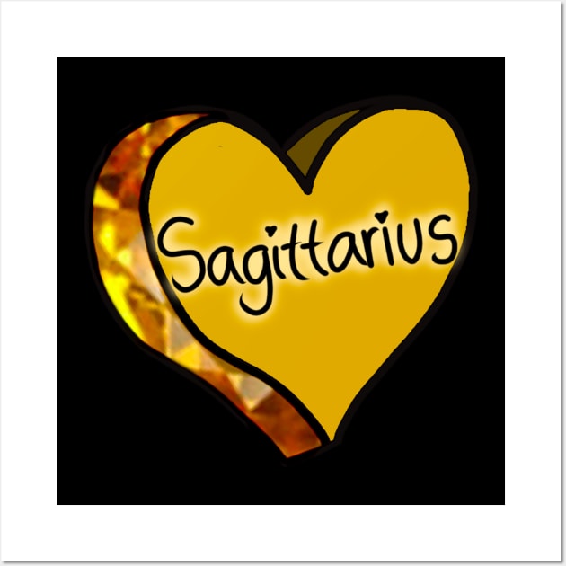 Sagittarius Yellow Love Heart Wall Art by ROLLIE MC SCROLLIE